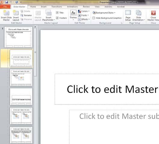 1. To create a slide master, open up a new blank presentation. On the Ribbon, click on the View tab. This will allow you to access all of the view options. Click on Slide Master.