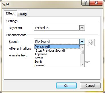 The Animation Pane opens on the side of the workspace pane, showing the order, type and duration of animation effects applied to text or objects on a slide. 2.