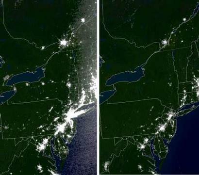 Actual satellite images of the effect of the blackout 20 hours