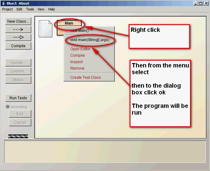 To run the program, in the main window right click on Main and then select void main(string[]
