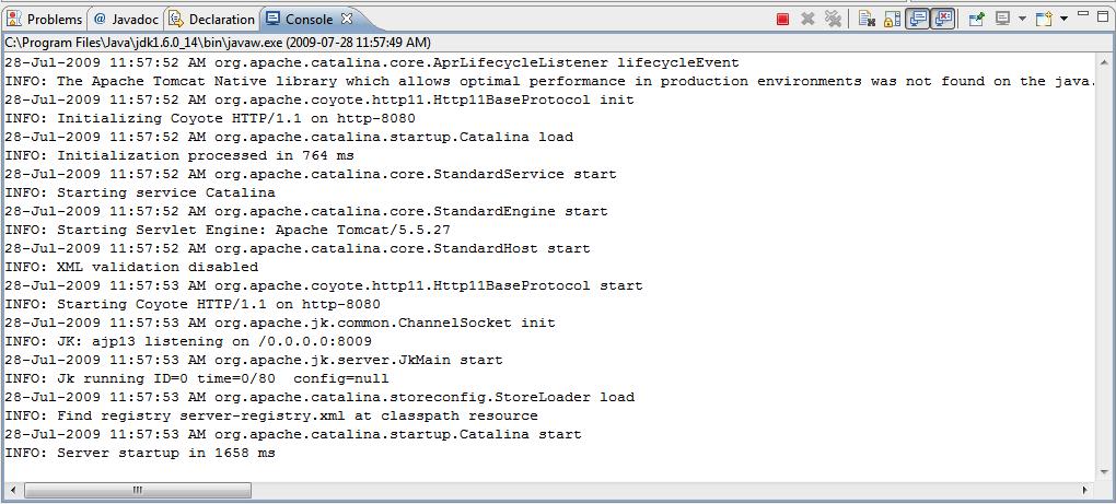 Now it is time to test the Sysdeo plug-in and verify that Tomcat can be enabled and disable through Eclipse.