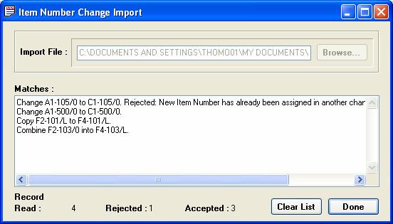 About Change List Entries ASCII comma-separated text file Preparing External files for Import Any change available within Item Number Change can be performed by importing an external file containing