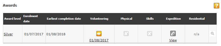 Click on the Award level that you wish to change the date for e.g. Silver. Click on the Change dates button on the right hand side.