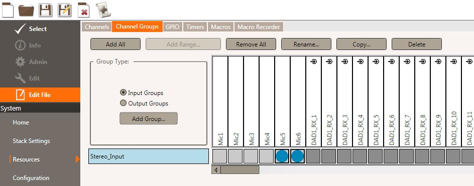then select the mics or outputs for the group by clicking on the