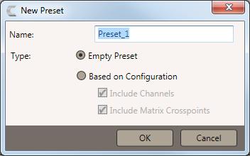 They can be created by by using your current template or as a empty configuration. Once a preset is created it can be renamed, deleted, and copied.
