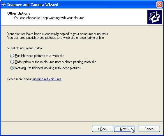 3 Scanning an Image from the "Scanner and Camera Wizard" (Windows XP) (part 3) 7 When scanning ends, the