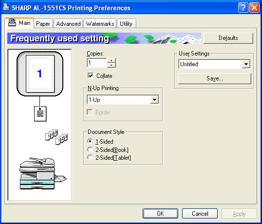 2 Printer Driver Settings To view Help for a setting, click the ( ) button in the upper right-hand corner of the window and then click the setting.