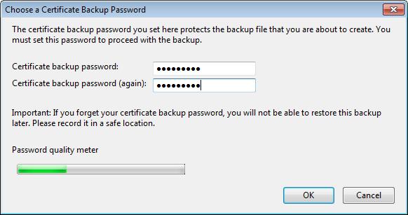 This password will be requested should you later import the certificate into another browser/mail client or device. 7.