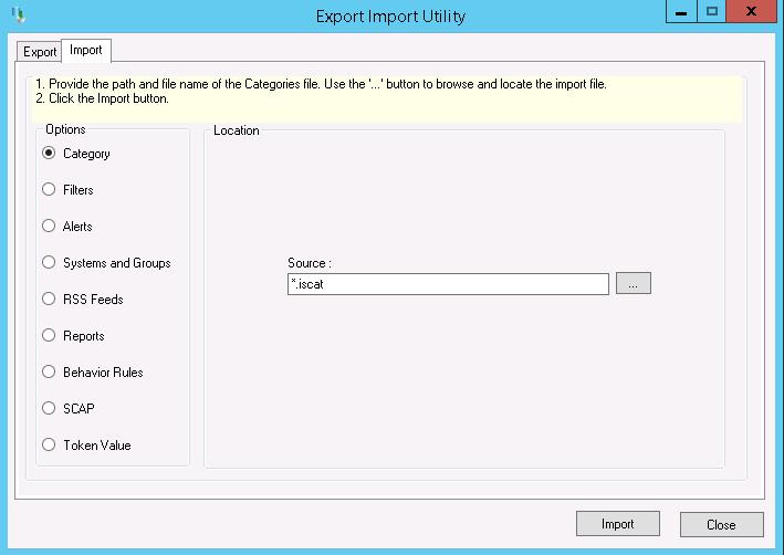 Import Categories 1. Click Category option, and then click the browse button.