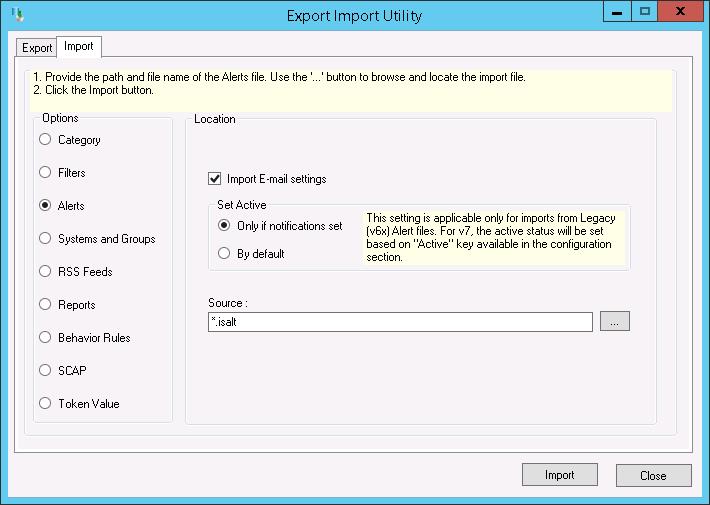 Import Alerts 1. Click Alert option, and then click the browse button. Figure 6 2. Locate applicable phonefactor alerts.