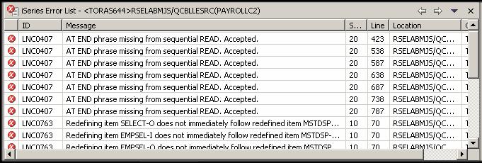 Page 68 of 165 Figure 31: Error list, only severity 10 and 20 are left and