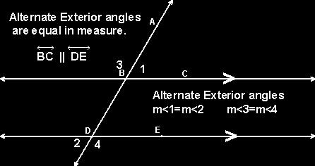 CCM6+7+ Unit 10 Angle Relationships ~ Page 24 When the lines are parallel: Alternate Exterior Angles (measures are equal) The name clearly describes "where" these angles are located.