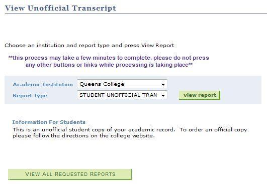 4. 5. On the View Unofficial Transcript page, click the Academic Institution dropdown arrow; and then select the correct college or school.