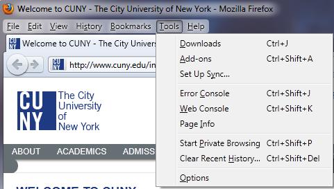 Managing Mozilla Firefox Pop Up Blockers for CUNYfirst To save or print.pdf files from CUNYfirst, pop-up blockers must be turned-off in your browser prior to beginning the transaction (step sheet).