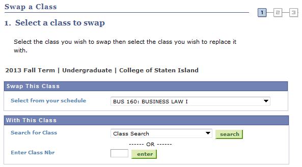 4. Name #### #### Name Name As needed, select the radio button of the term in which you would like to swap a class. 5. Click the CONTINUE button. 6. The Swap a Class page 1.