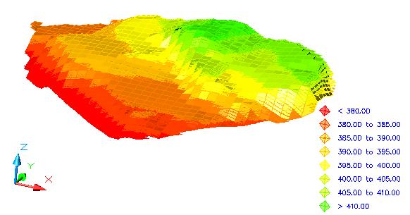 Result of Elevation Zone Analysis viewed in 3D and shaded.