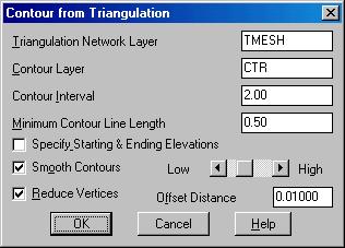 Contour from Triangular Mesh This command draws contour lines from a triangulation network drawn by Triangulate & Contour.