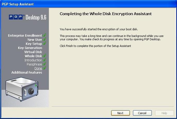 You then see the screen stating You have successfully started the encryption of your boot disk. (Figure ).