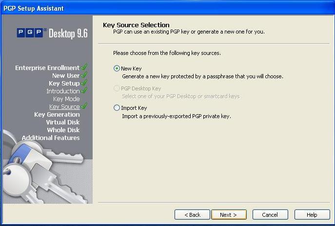The Key Source Selection screen is displayed. Select New Key (Figure ) and Click the Next button. Figure 6 6.