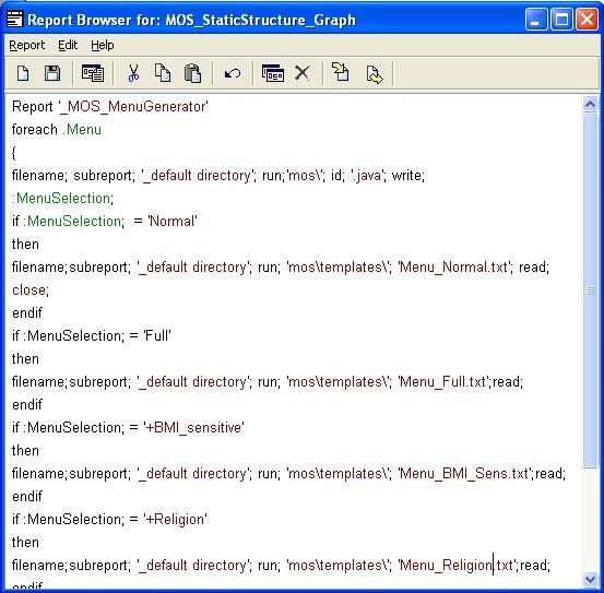 MOS_Menu code generation The data collected from the model is used to generate the code for the wanted menu. There is as we will see different levels where this can happened.
