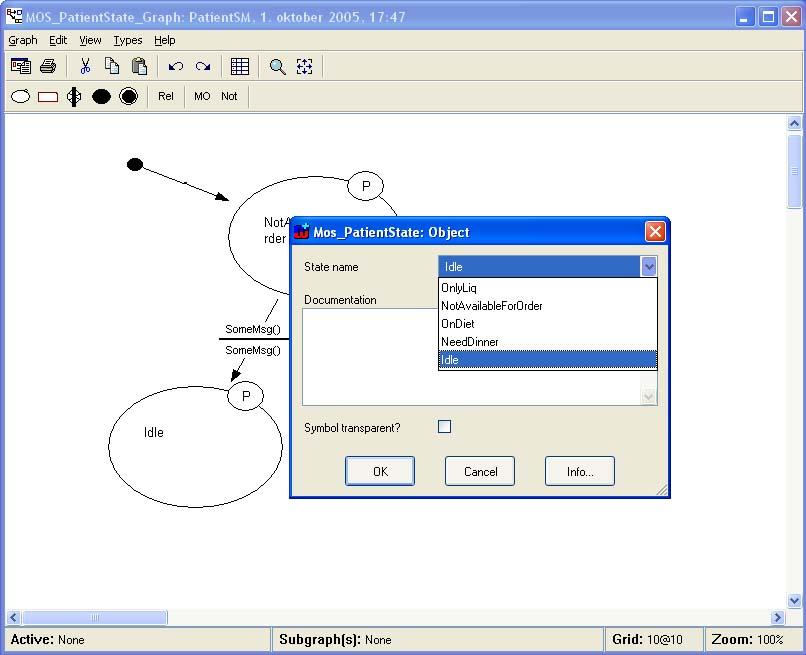 Figure 51 MOS_PatientState_Graph As we see in the figure when a new state is added a dialog is presented where the user can choose between a number of fixed states, this insures that only suitable