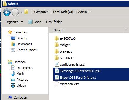 Figure 12: Preparing files for the migration Open a PowerShell console and run the ExportO365UserInfo.ps1 script. [PS] C:\Admin>.\ExportO365UserInfo.
