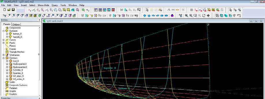 Vanishing chine - Wireframe 3D view of stern and bow. Although the view of stations, waterlines etc.