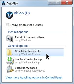 Once the machine has initialized, plug the supplied Vision USB drive into an available USB port on your computer. NOTE - This installation is performed on a Windows 7 PC.