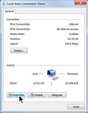 To set the computer's IP address, open the Window's Control Panel.