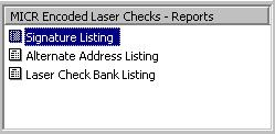 hapter 7 Using the Reports Menu hapter 7 hapter 7: Using the Reports Menu contains instructions on how to print reports based on the information available in the MR ncoded Laser hecks module.