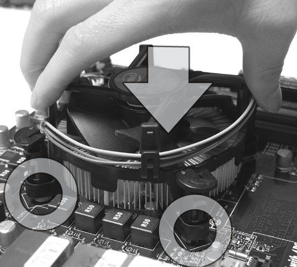 11. Turn over the mainboard to confirm 12. Finally, attach the CPU Fan cable to that the clip-ends are correctly inserted.