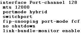 FCoE map configuration on fabric A IOA switch Server connecting port configuration on fabric A IOA switch Port-channel member interface configuration on fabric A IOA
