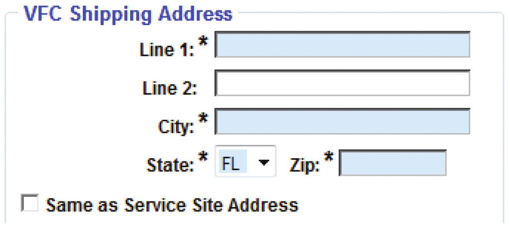 Other Items to Review/Update on the Service Site Address: You have the ability to update your VFC Shipping Address.