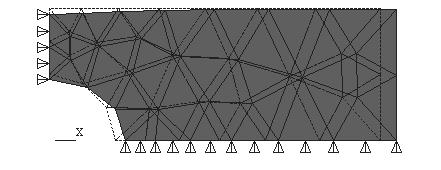 Plane Stress / Plane Strain 2-9 Figure 2-14 Plot of Deformed shape. The deformed shape looks correct. (The undeformed shape is indicated by the dashed lines.