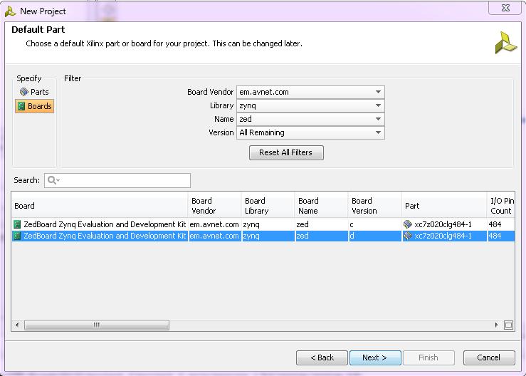 Figure 2-2: New Project Wizard Part Selection When you click Finish, the New Project wizard closes and the project you just created opens in Vivado.