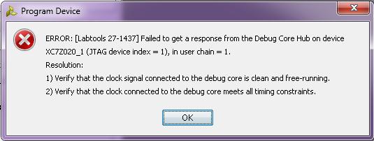 However, also notice that Vivado is complaining that the clock cannot be found in the debug core. This is not a problem since the software design is not yet running.