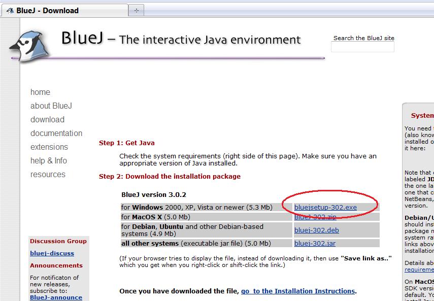 14) Download the appropriate version of BlueJ for your computer at the following link: http://www.bluej.org/download/download.