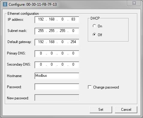 Anybus X-gateway Configuration 6 (14) 3.1.3 Ethernet Configuration To change the IP settings for a device, double-click on the entry in the main window or right-click on it and select Configuration.