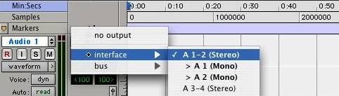 14. In the editing panel assign input and output channels,