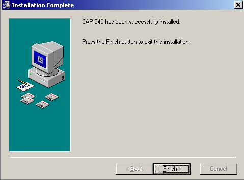 Start Installation dialog appears: &OLFN1H[WWRFRQWLQXH The CAP 540 software