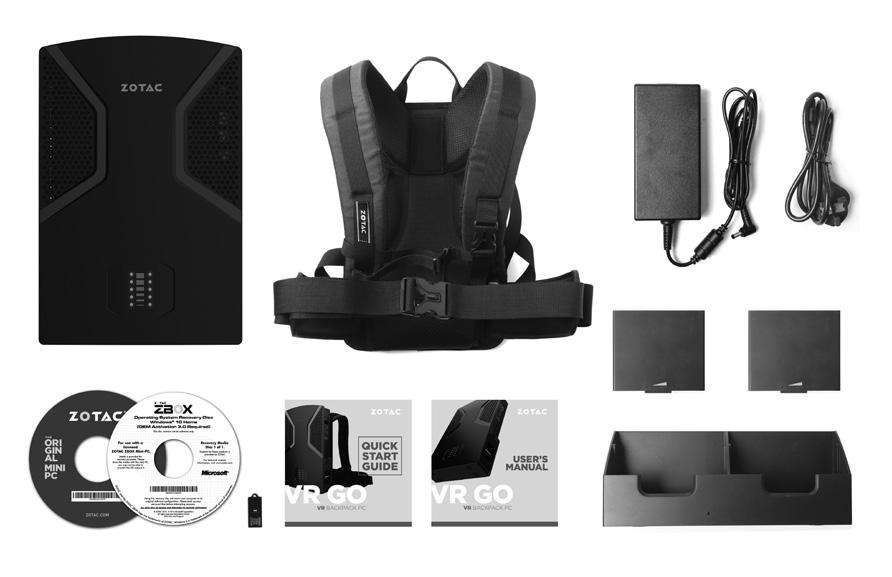 Welcome Congratulations on your purchase of the ZOTAC VR GO. The following illustration displays the package contents of your new ZOTAC VR GO.