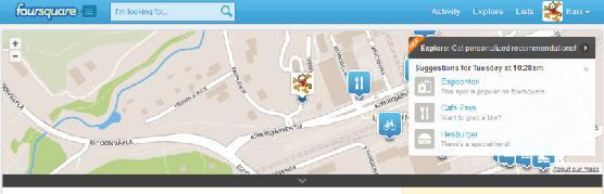 Foursquare where location, device camera, etc and local processing make