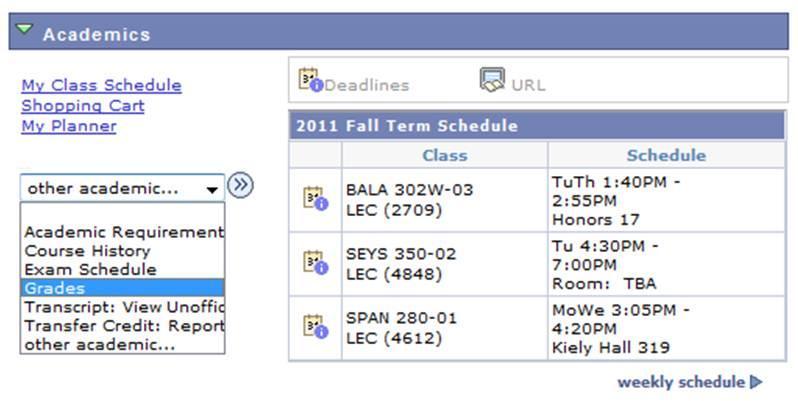 6. 7. In the Academics section, click the select Grades; and then click the other academic dropdown box icon