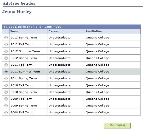 8. On the Advisee Grades page, select the then click the