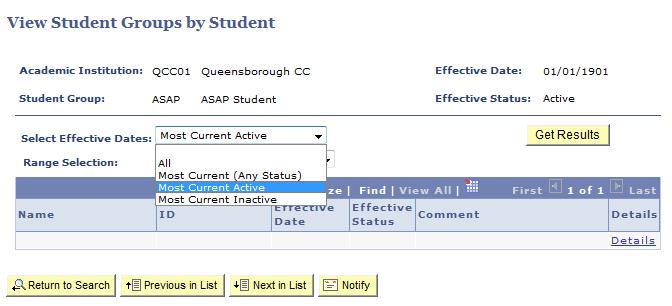 6. On the View Student Groups by Student page to narrow the search results, click