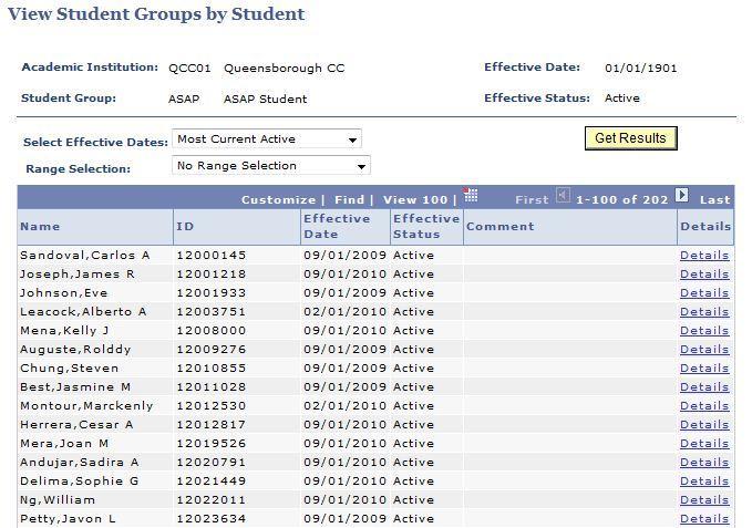 9. From these search results to view the Student Groups page of one student, click their