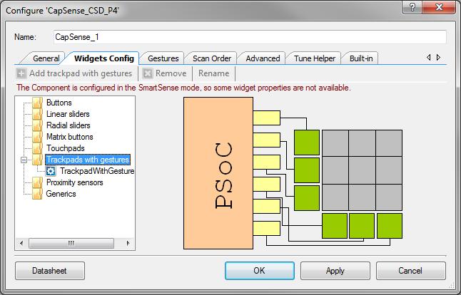 PSoC 4 Capacitive Sensing (CapSense Gesture) PSoC Creator Component Datasheet Adds a Guard widget Note If you do not want the Guard widget with water proofing, you can remove it on the Advanced tab.