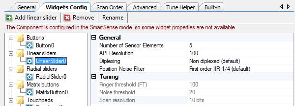 PSoC Creator Component Datasheet PSoC 4 Capacitive Sensing (CapSense Gesture) Debounce = 3 Low Baseline Reset = 30 (Advanced Tab) Linear Sliders General: Numbers of Sensor Elements Defines the number