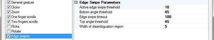 Edge Swipe Parameters W αt R αb Active Edge Swipe threshold (R) This parameter sets the minimum active step distance (in pixels) from the point of touch-down, near the edge, that has to be exceeded