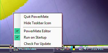 In the lower righthand corner of your desktop on your Windows Notification Bar, click the PowerMate icon to control basic